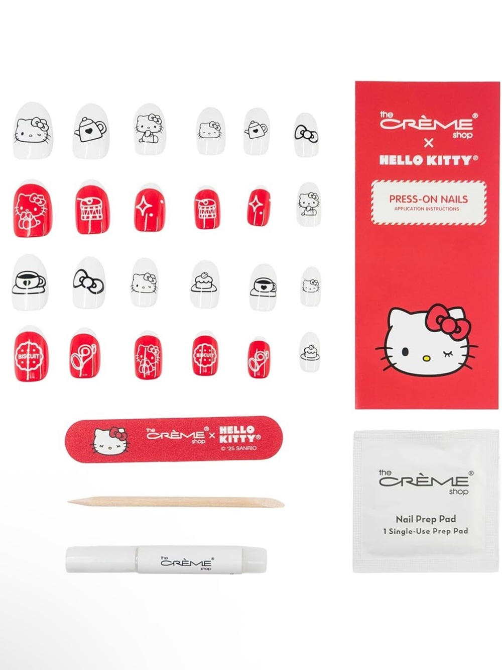 Hello Kitty x The Crème Shop Sweet & Cozy Full Set of 24 Reusable Press On Nails - Picture 2 of 3